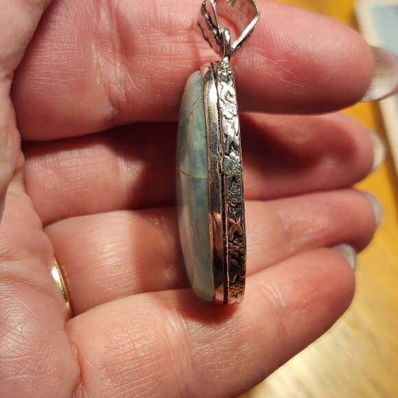 Amozonite NWOT  2" pendant 925 silver plated pendant for necklace - Picture 5 of 5